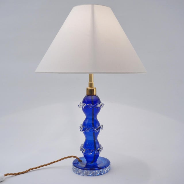 1920`s Italian Antique Murano Glass Table Lamp, Handblown Cobalt Blue Crystal, Attributed to Barovier & Toso Style - Rewired For Sale - Image 6 of 14