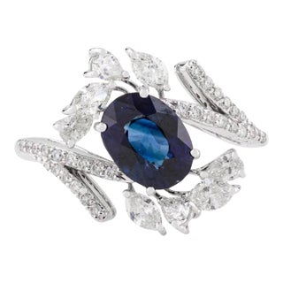 Royal Blue Sapphire Diamond Wedding Ring for Women Size 5 For Sale