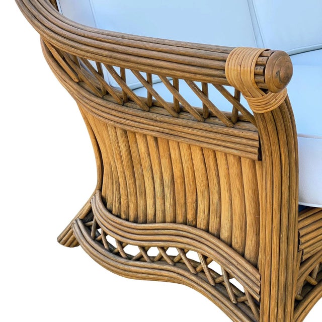 1930s Art Deco "President" Stick Reed Rattan Fan Back Settee and Sofa Set For Sale - Image 11 of 12