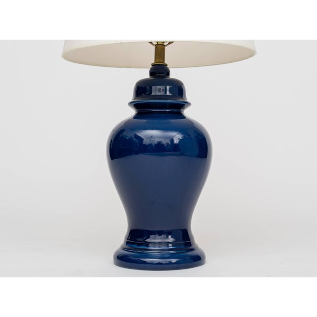Indigo Ceramic Ginger Jar Lamps - a Pair For Sale - Image 4 of 5