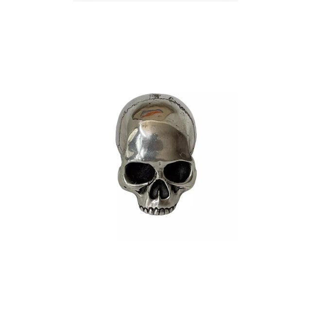 Exceptional Contemporary Folk Art .999 Silver Sculptural Skull Paperweight, one of a kind. A finely crafted .999 silver...