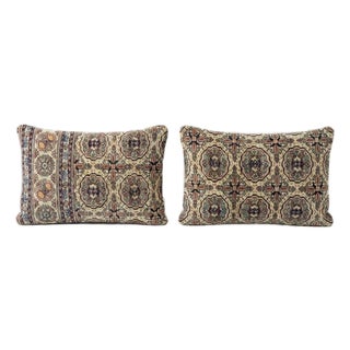 Turkish Wool Lumbar Rug Pillow Cover 16'' X 24'' - Set of Two For Sale