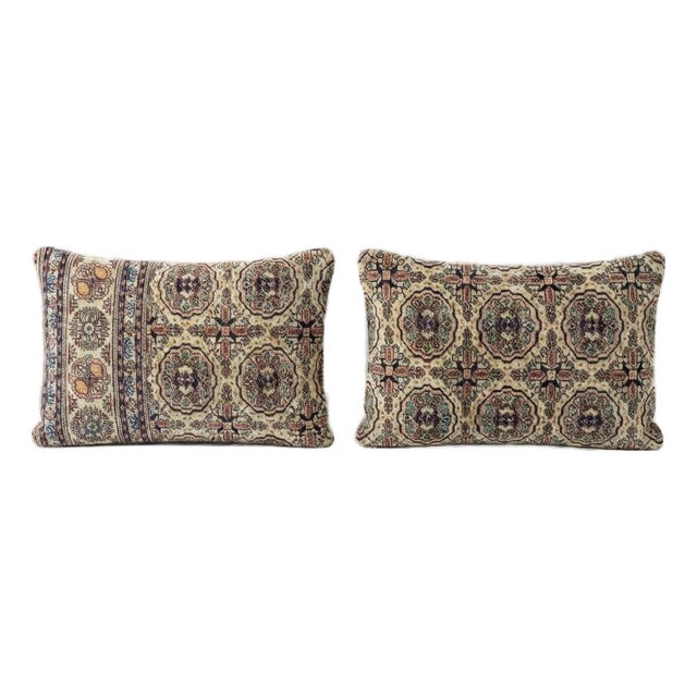 Turkish Wool Lumbar Rug Pillow Cover 16'' X 24'' - Set of Two For Sale