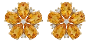 Citrine Flower Cluster Earrings, Dainty Statement Studs for Her, November Birthstone Earrings - A Pair