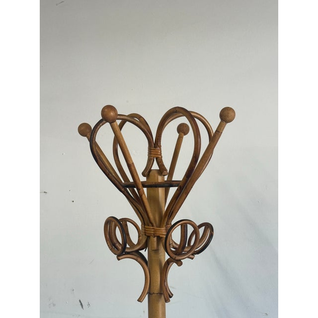 1960s 1960s Italian Bamboo and Rattan Coat Rack Tree Attributed to Rosenthal Netter For Sale - Image 5 of 9