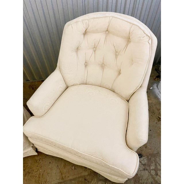 Textile Mid 20th Century White on White Damask Swivel Rockers - Set of 2 For Sale - Image 7 of 10
