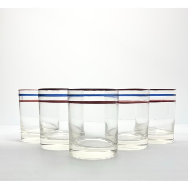 5 Vintage Anchor Hocking Blue & White Striped Cocktail Tumbler Glasses 4” 14oz Good condition. No chips, cracks, or...