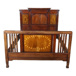 Antique Edwardian Neoclassical Style Mahogany Fruitwood Inlaid Bed Frame For Sale