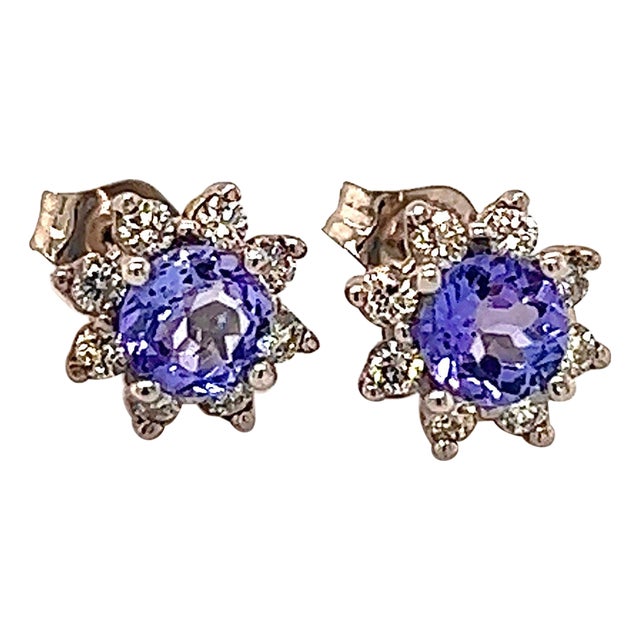 Natural Sapphire Diamond Halo Stud Earrings 14k WG 1.02 TCW Certified For Sale