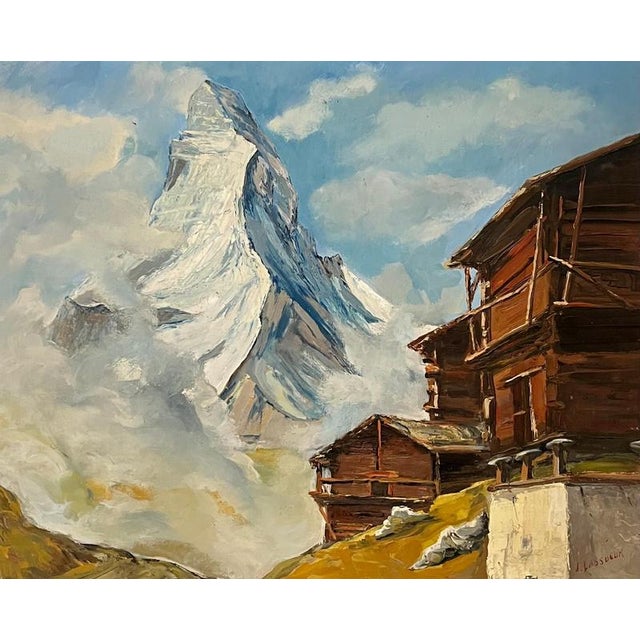 Jean Lassueur, Mountain Chalet, Oil on Canvas For Sale - Image 10 of 10