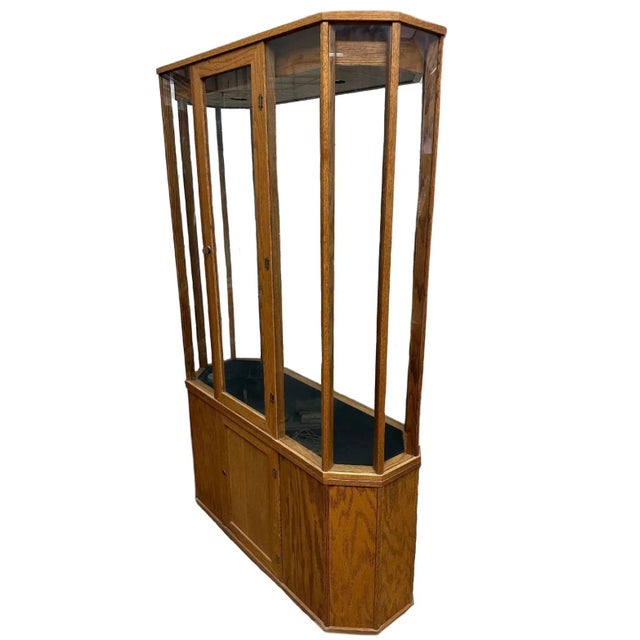 Traditional Vintage Oak Glass Display Cabinet For Sale - Image 3 of 4