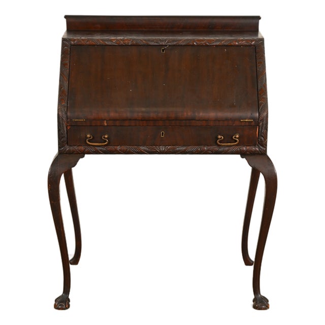 Berkey & Gay Style Antique Queen Anne Mahogany Slant Front Secretary Desk, Circa 1900 For Sale