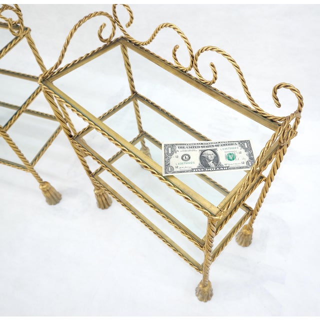 Pair of Italian 3 TierGold Gilt "Twisted Rope" Iron Side End Tables Stands MINT For Sale - Image 13 of 15