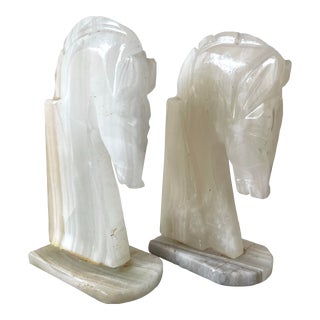 Vintage Alabaster Horse Head Bookends For Sale