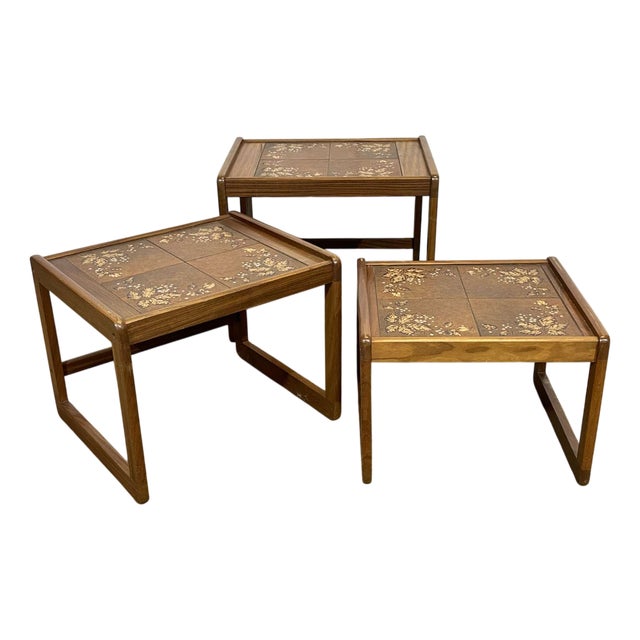 Teak Nesting Tables with Tiled Tops, 1970s, Set of 3 For Sale