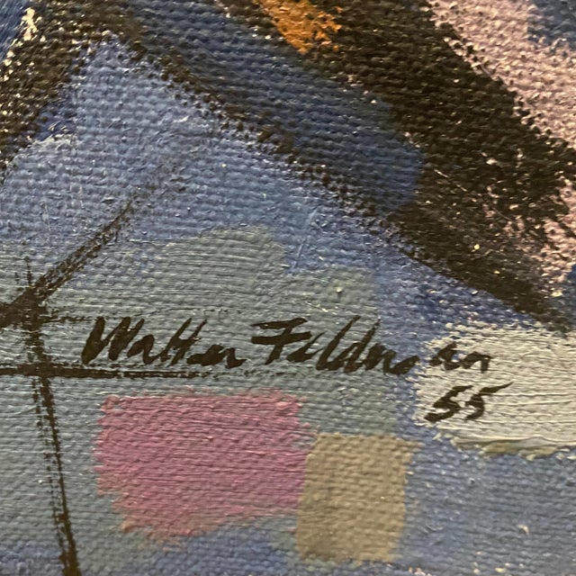 1950s Walter Feldman Mid Century Modernist Abstract Painting 1955 For Sale - Image 5 of 5