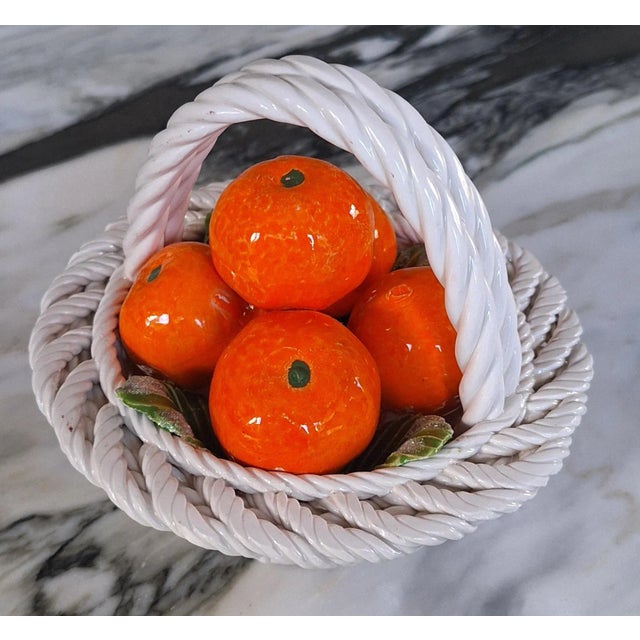 Vintage Ceramiche Lanzarin Italian Porcelain Trompe l'Oleil Basket of Citrus Fruit For Sale - Image 4 of 11