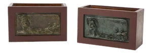 1940's French Signed Bronze Planters - A Pair