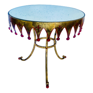 Italian Gilt Metal Round Harlequin Side, Table Mirrored Top