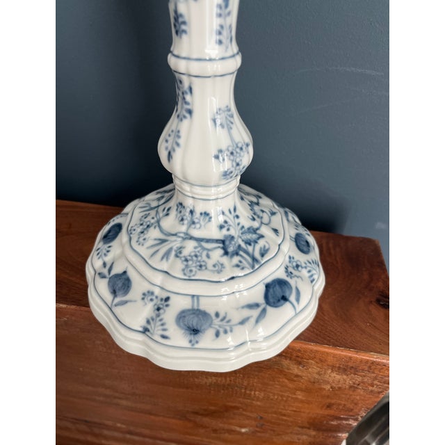 Ceramic 18th Century Meissen Blue Onion Candlestick Holder C. 1763-1774 For Sale - Image 7 of 12