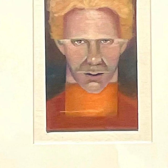 Burnt Orange Vintage Boho Signed Original Oil Portrait on Board For Sale - Image 8 of 11