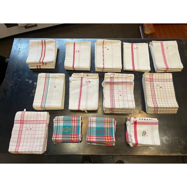 French Kitchen Table Towels in Linen Canvas with Embroidery, 1920s, Set of 82 For Sale - Image 3 of 18