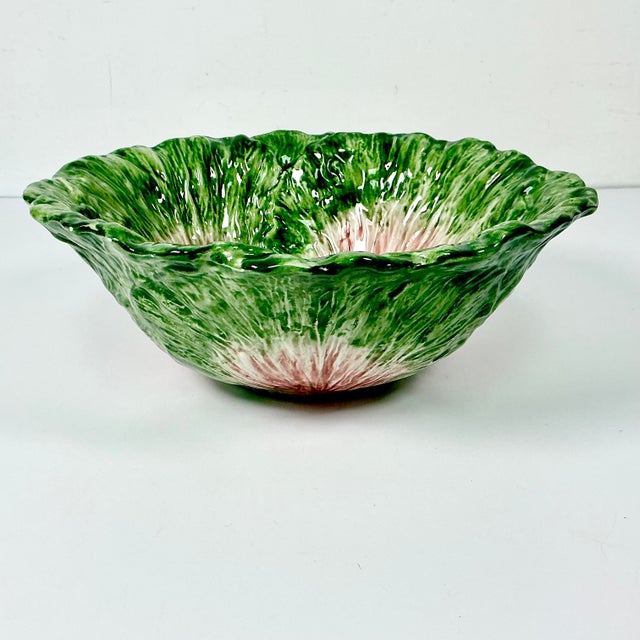 1980s 1980s Vintage Hollywood Regency Boho Chic Majolica Cabbageware Serving Bowl For Sale - Image 5 of 10