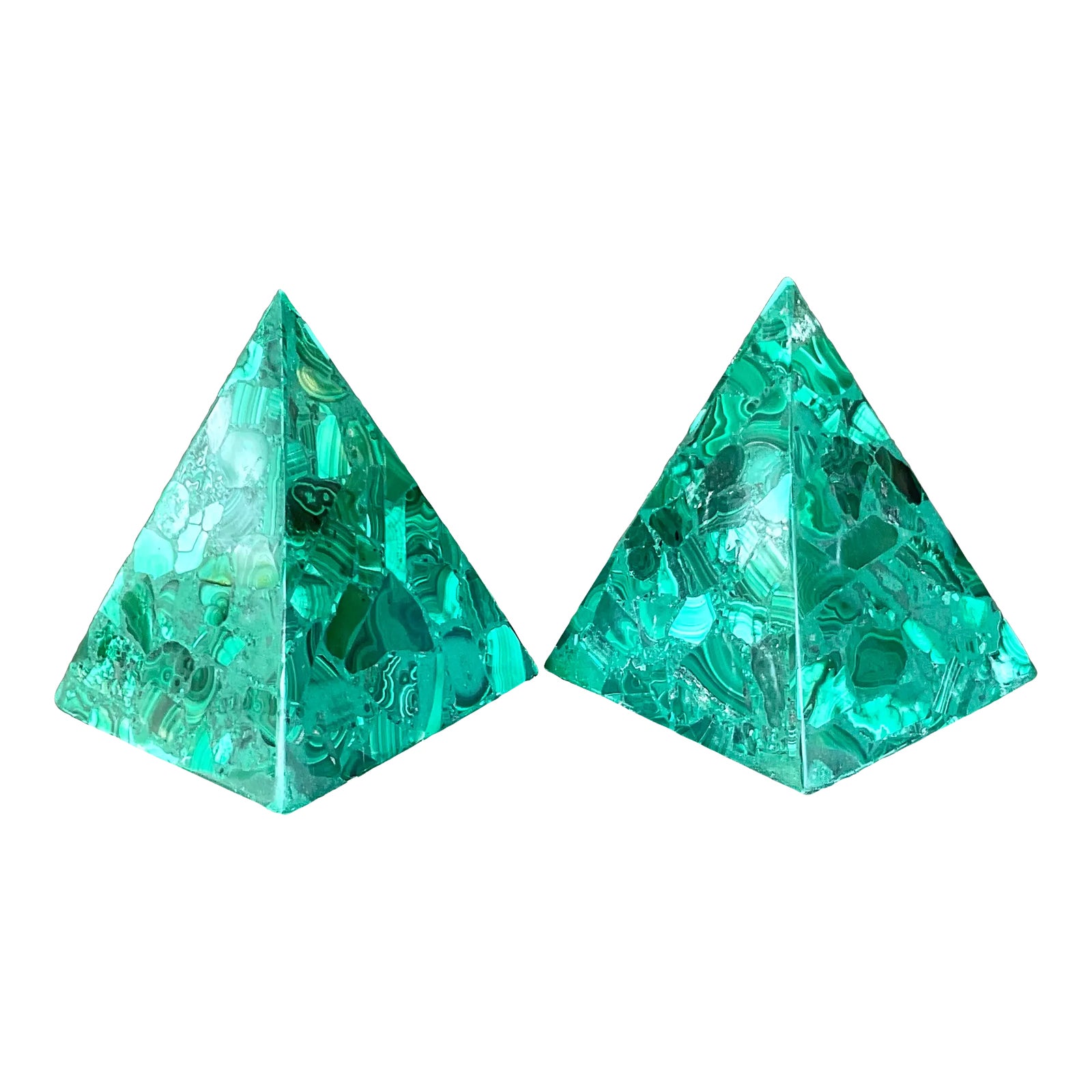 Vintage Boho Malachite Pyramids- a Pair | Chairish