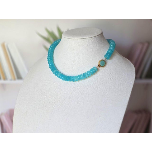 Metal Mozambique Amazonite Rondelle Necklace With Amazonite Clasp For Sale - Image 7 of 9