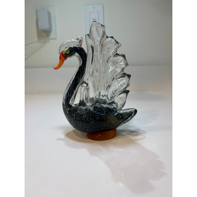 Late 20th Century Vintage Signed Murano Black Swan Art Hand Blown Glass Sculpture Figurine For Sale - Image 5 of 14
