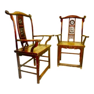 Antique Chinese High Back Arm Chairs, Circa 1800-1849 - A Pair For Sale