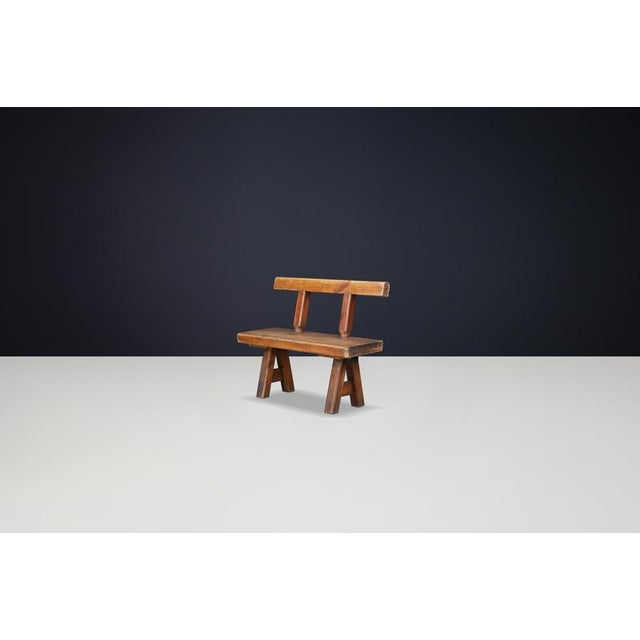 Brutalist Patinated Pine Bench attributed to Mobichalet, Belgium, 1950s For Sale - Image 6 of 12