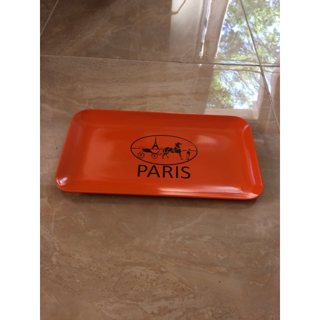 Wood French Equestrian Orange and Brown Hermès Inspired Change Tray For Sale - Image 7 of 9