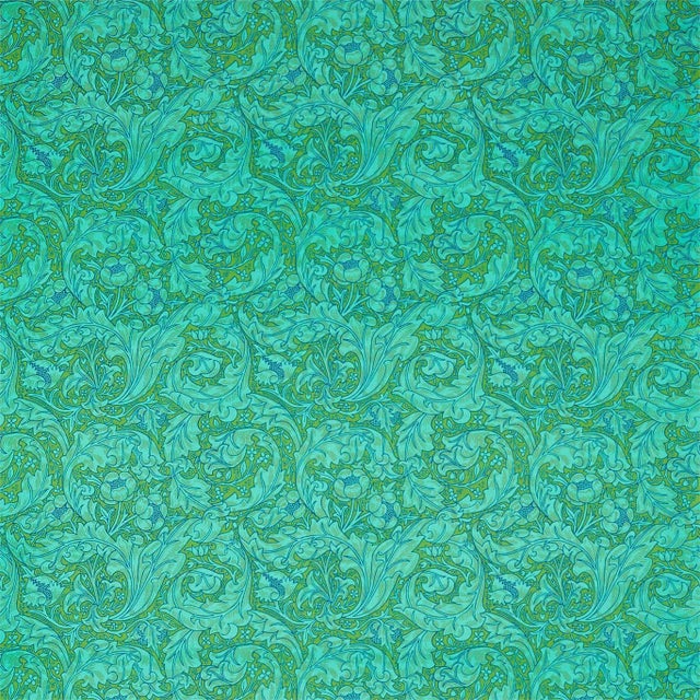 Morris & Co Bachelors Button Fabric in Olive/Turquoise - a Sample For Sale