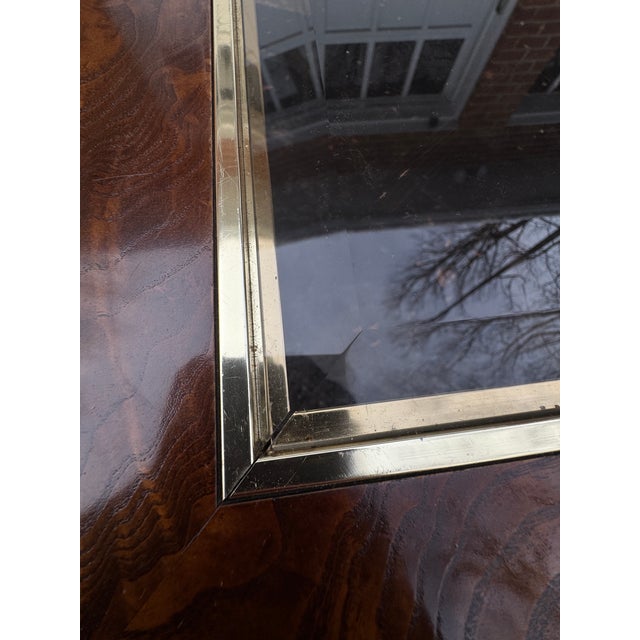 Brown 1970s Burl Wood and Brass Coffee Table With Glass Insets in the Style of Milo Baughman For Sale - Image 8 of 11