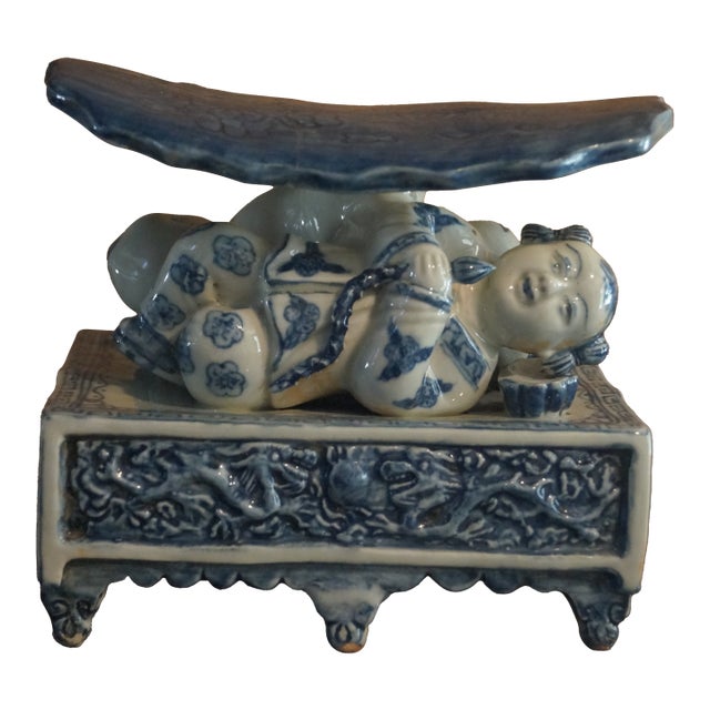1950s Chinese Figural Porcelain Opium Headrest For Sale