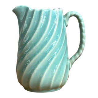 Vintage Aqua Swirl Ceramic Pitcher For Sale