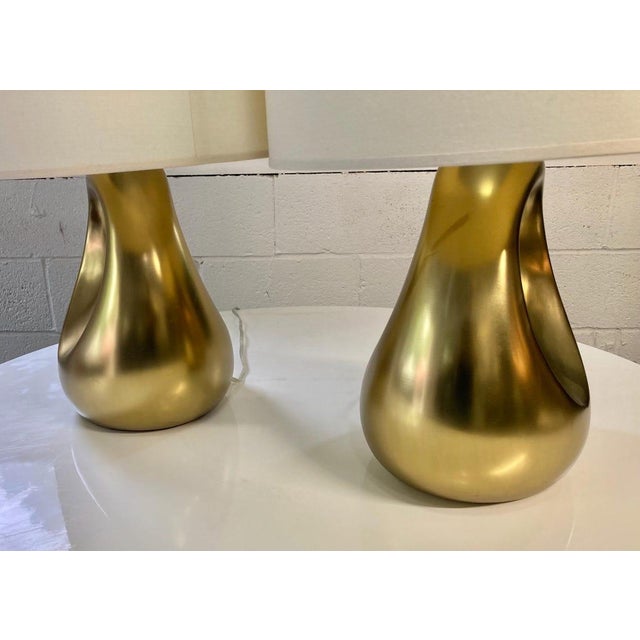 2010s Pair of Robert Abbey Contemporary Gold Table Lamps For Sale - Image 5 of 10