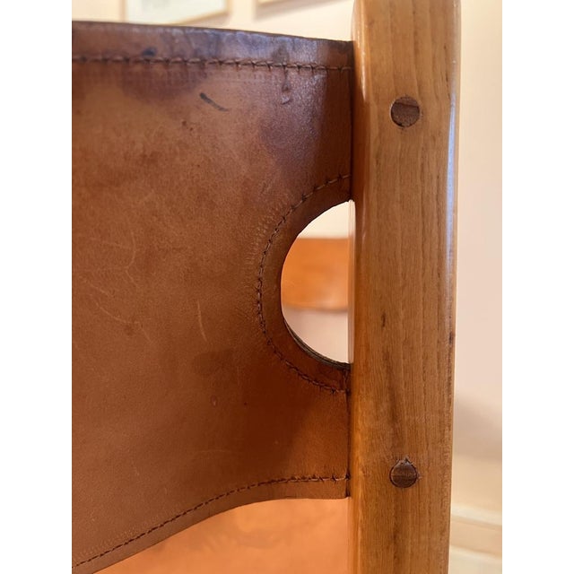 Tan Vintage Chairs in Elm and Leather by Maison Regain, 1970s, Set of 6 For Sale - Image 8 of 9