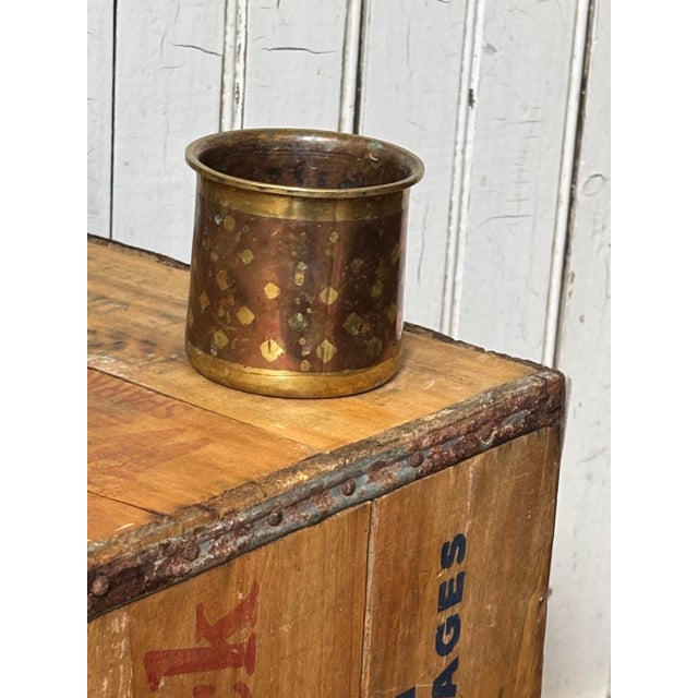 This authentic 19th-century Ganga-Jamuna mixed-metal cup measures 3.25" H x 3.25" W. Masterfully crafted in the...