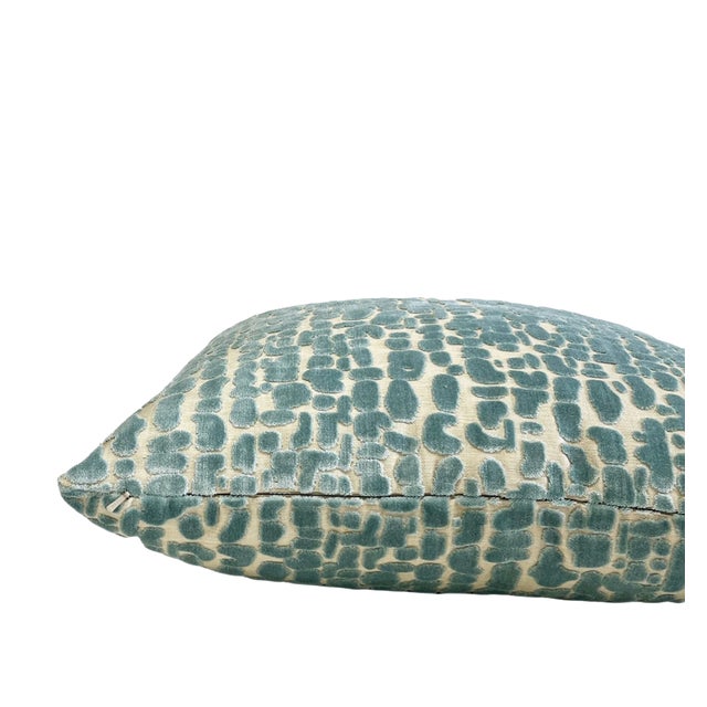 Sage Speckle Velvet 20x20 Throw Pillow With Feather Down Insert For Sale - Image 4 of 4