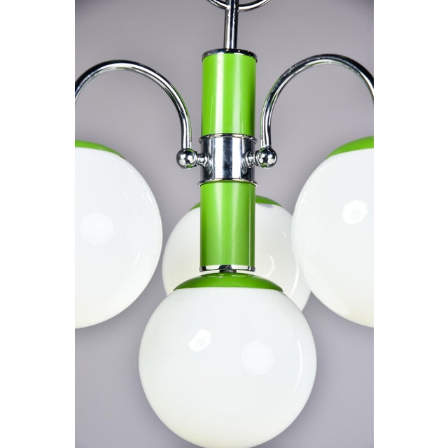 Italian Mid Century Four Light Apple Green and Chrome Fixture For Sale In Detroit - Image 6 of 10