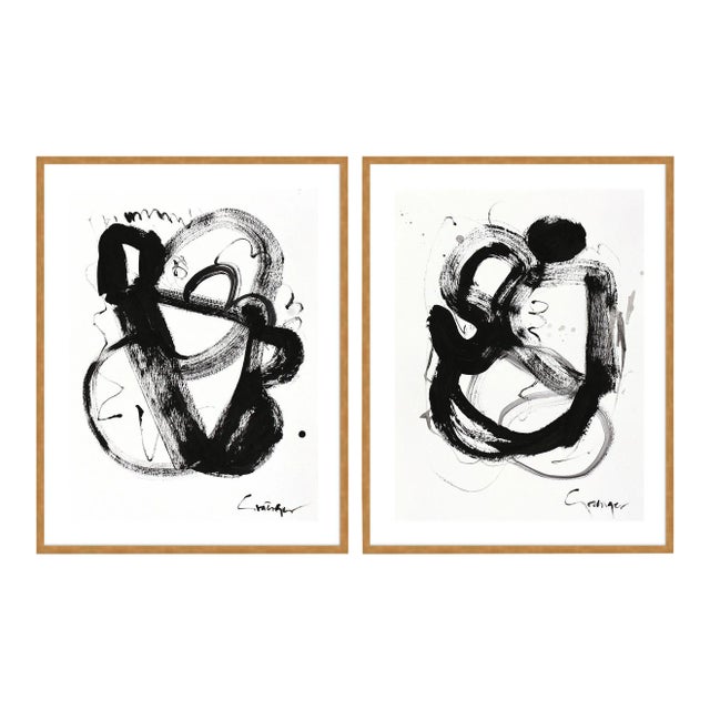 Noir Et Blanc Diptych by Lesley Grainger in Gold Frame, XS Art Print For Sale