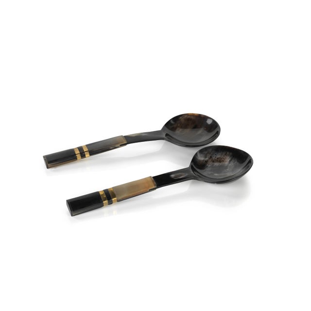 Coastal Seychelles Salad Server with Horn Handle Pair For Sale - Image 3 of 3
