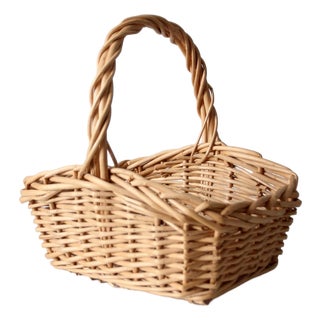 Vintage Wicker Gathering Basket For Sale