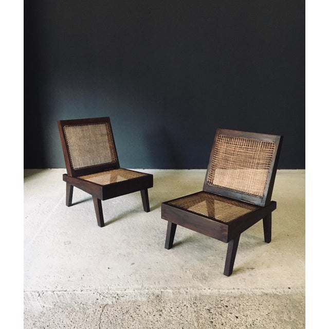 Vintage Midcentury Modern Design Low Folding Chair Set by Pierre Jeanneret for the Le Corbusier Chandigarh project. Made...