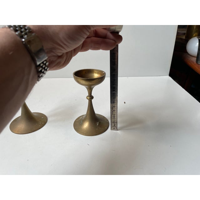 Mid-Century Modern Scandinavian Brass Candleholders, 1960s, Set of 2 For Sale - Image 6 of 8
