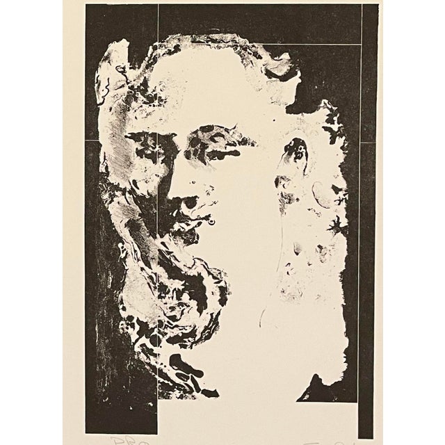 Embossed portrait etching titled "Pro," singed illegibly lower right and numbered 8 of 11. The left hand side of the three...