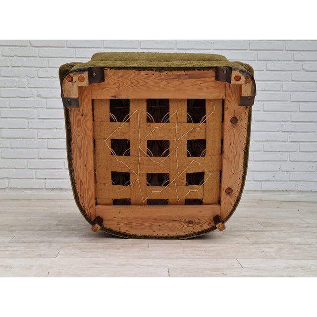 Brown Vintage Danish Relax Chair in Green Fabric, 1950s For Sale - Image 8 of 17