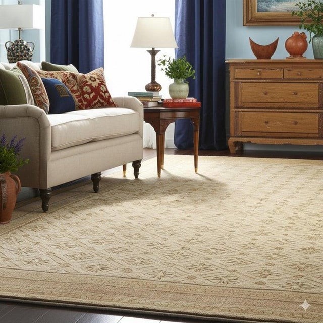 9x12 Ivory Hand-Knotted Wool Greek Key Border Classic Traditional Carpet Rug For Sale - Image 4 of 7